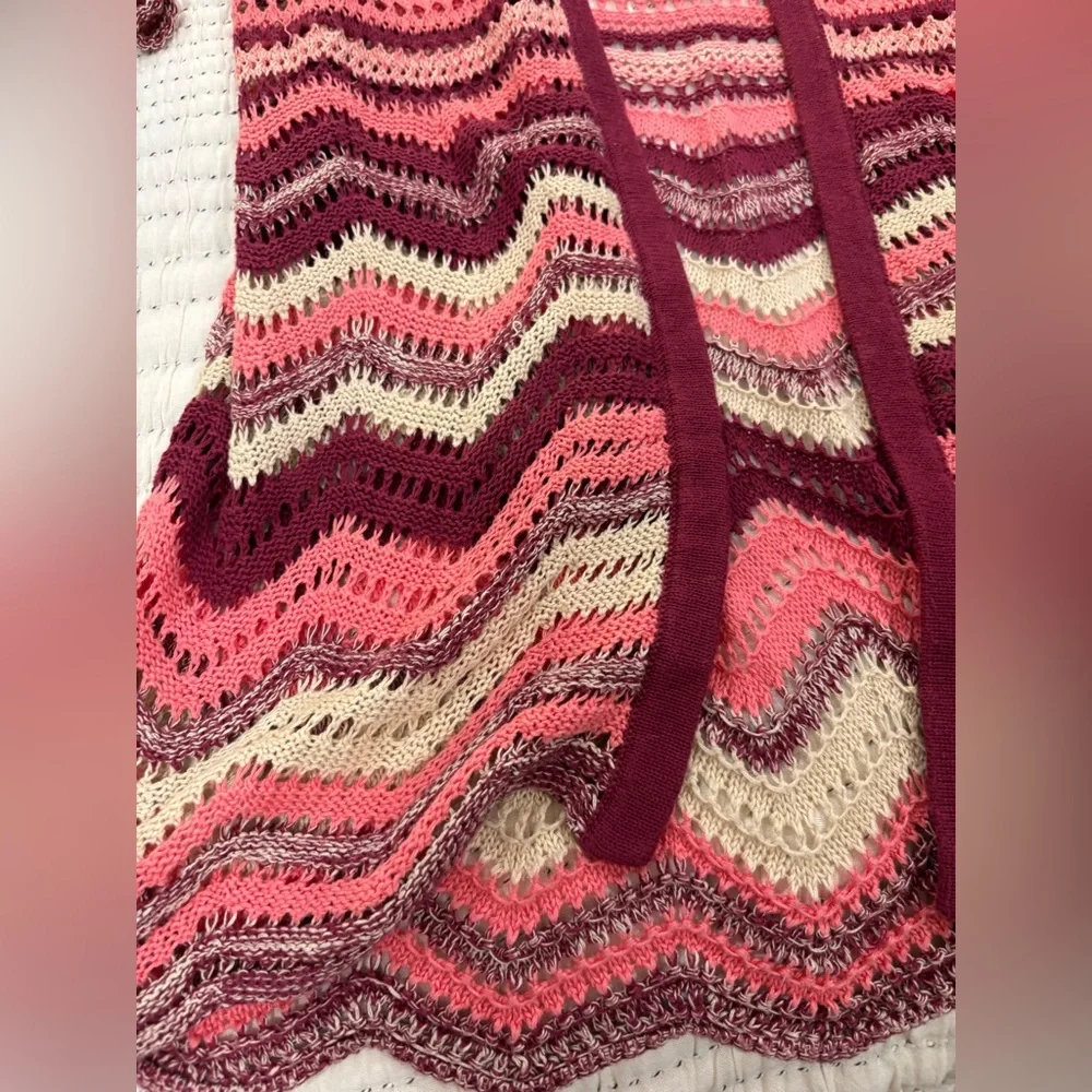 Wrangler Crocheted Boho Festival Cranberry Coral Duster Cardigan - Small